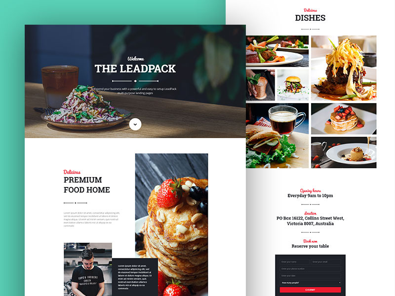 Leadpack Restaurant Landing Page landing page one page lead page business web product app landing leadpack