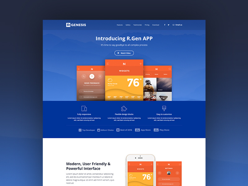 App Landing Page promote template one page landing app web blue theme