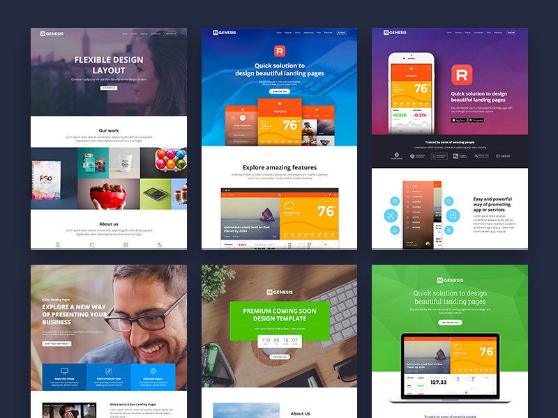 Landing page collection showcase onepage r.gen rgen landing page builder web app html builder page builder