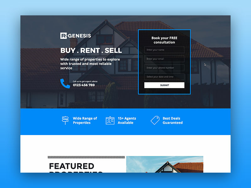 Real Estate Landing Page light theme real estate agency real estate web ui design web ui uiux ui design ui design rgen r.gen web landing page creative modern clean one page