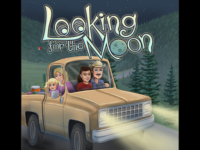 "Looking for the moon" book cover design illustration logo typography