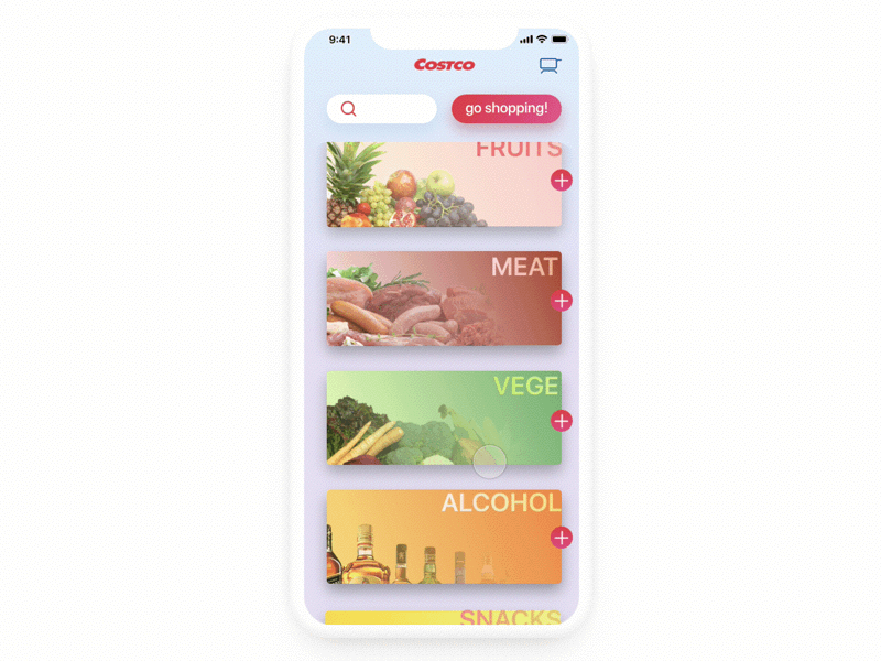 costco shopping plan animation browse costco fresh grocery iphonex life style mobile navigate principle shopping supermarket vertical scroll