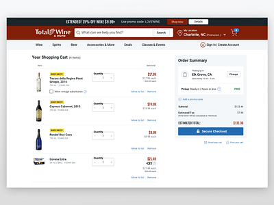Total Wine & More - Cart Redesign cart design ecommerce total wine ux ui website wine