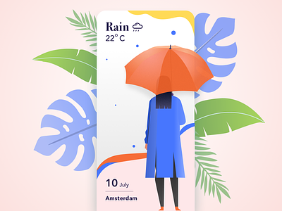 Weather Card app app design art color design exploration illustration minimal rain travel ui ux vector wanderlust weather