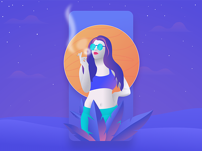 Smoking Girl app app design art branding color design exploration flat girl illustration illustrations ios minimal sketch smoking travel ui ux vector website