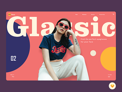 Glassic app design art color design exploration eyeglasses eyewear fashion girl googles header hero landing page logo minimal trend typogaphy ui ux website