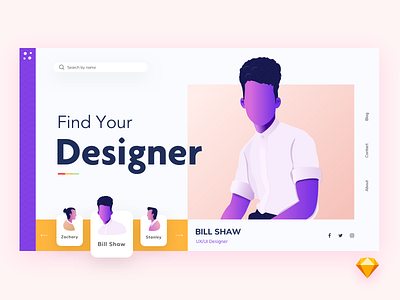 Designer folio app design art clean color design drawing exploration freebie freelance hero hiring illustration minimal portfolio sketch ui ux vector web app website