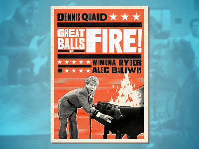 Great Balls of Fire! (1989) alec baldwin dennis quaid gig poster jerry lee lewis letterpress piano rock rock and roll rockabilly winona ryder woodtype