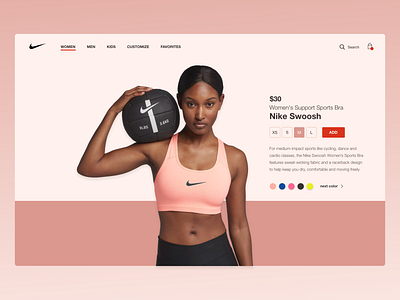 ❤ Nike GIRL BRA clean concept ecomerce ecommerce landing page nike product card store uiux