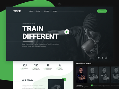 Website design — Fight club "TIGER" box boxing day clean fight free homepage landing tiger train trainers ui webdesign website