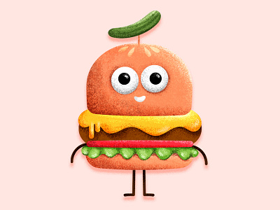 Mr.Hamburger🍔 2d character childrenillustration cute cute art design digital painting drawing fastfood flat hamburger illustration logo skech texture vector
