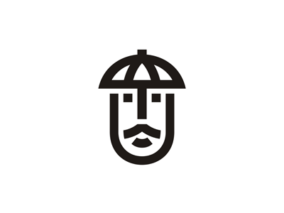 Umbrella & Man brand creative emblem face fashion guy head icon letter linear logo man minimal moustache protection rain sale sign u umbrella