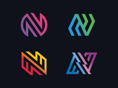 Set of logos N abstract alphabet ambigram app digital emblem geometric icon letter line linear logo minimal monogram n network software technological technology web