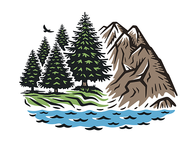 Vector illustration of a landscape alaska alps drawing eagle forest illustration island lake landscape mountain nature park siberia sketch taiga tourism travel ural vector wildlife