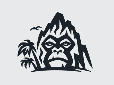 Gorilla Land Logo adventure african animal fauna gorilla head island jungle king land logo monkey mountain nature park rock stone tattoo travel wildlife