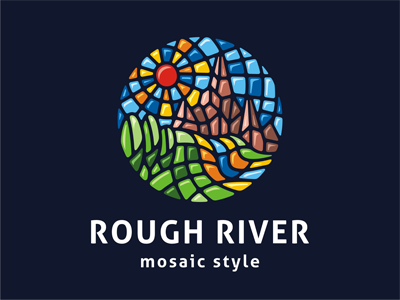 Mosaic logo template adventure ceramics circle drawing forest glass logo mosaic mountains nature paradise river round smalt template tour tourism travel valley