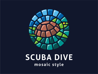 Mosaic logo template adventure animal circle dive diving drawing island logo mosaic nature ocean round sea template tour tourism travel turtle water wave