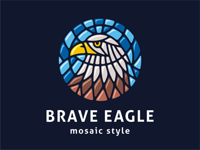 Mosaic logo template beak bird brand brave ceramic circle eagle emblem feathers glass logo mosaic predator round sign smalt symbol template wings