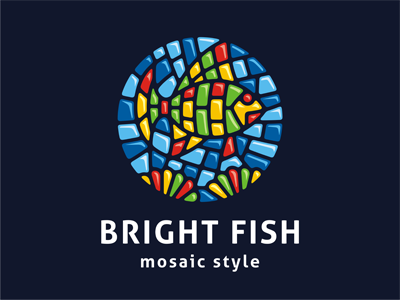 Mosaic logo template brand ceramic circle corals depth dive diving emblem fish fishing glass logo mosaic ocean round sea sign smalt symbol water