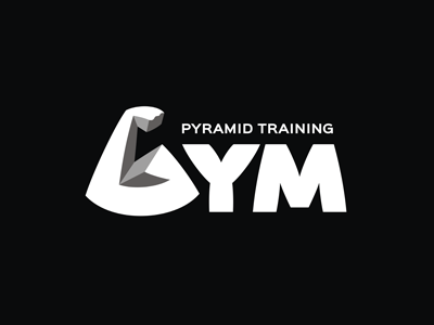 GYM arm bicep bodybuilding exercise fitness gym iron letter logo minimal muscle pyramid sign sport training workout