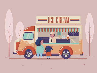 Ice Cream Truck car daughter ice ice cream mother people seller sweet tree truck van