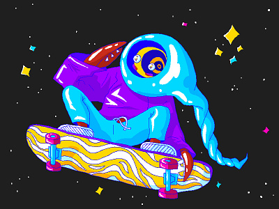 Skaterboi colorful doodle skateboard space