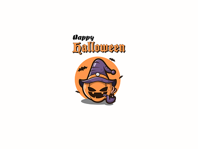 Happy Halloween Illustration background card cartoon halloween mascot smoking pumpkin