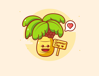 Cute Illustration Of Coconut tree celebrate summer day cartoon coconut cute graphic design illustration mascot summer day tree