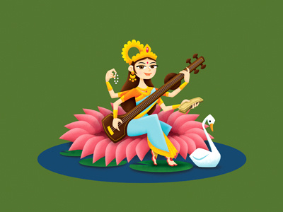 Saraswati character deity goddess illustration knowledge lotus mother saraswati swan