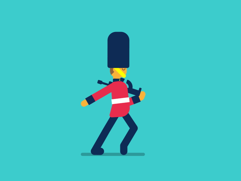 Cockney Moonwalk royal queen guard london animation character illustration flat