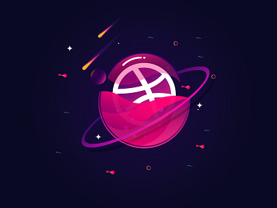 Dribbble Planet color dribbble gradient illustration moon planet space star vector wave