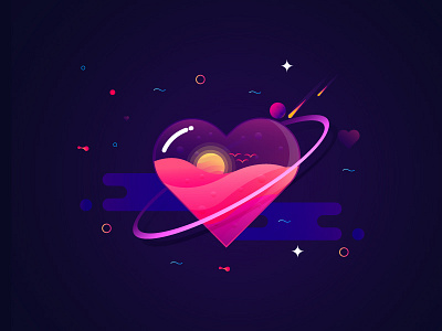 Love Planet color heart illustration love moon planet space stars sun sunrise vector wave