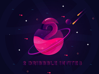 Dribbble Invites 2 color dribbble dribbble invite invites moon planet space strs two invites vector wave