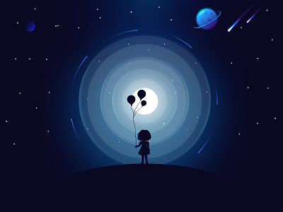 Alone alone colors galaxy graphic illustration light moon night planet space stars universe
