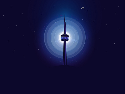 CN Tower building canada color gradient illustration landscape light moon space stars sticker mule vector