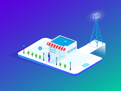 How It Works cell colors icon idea illustration isometric network phone platform shop vector wifi