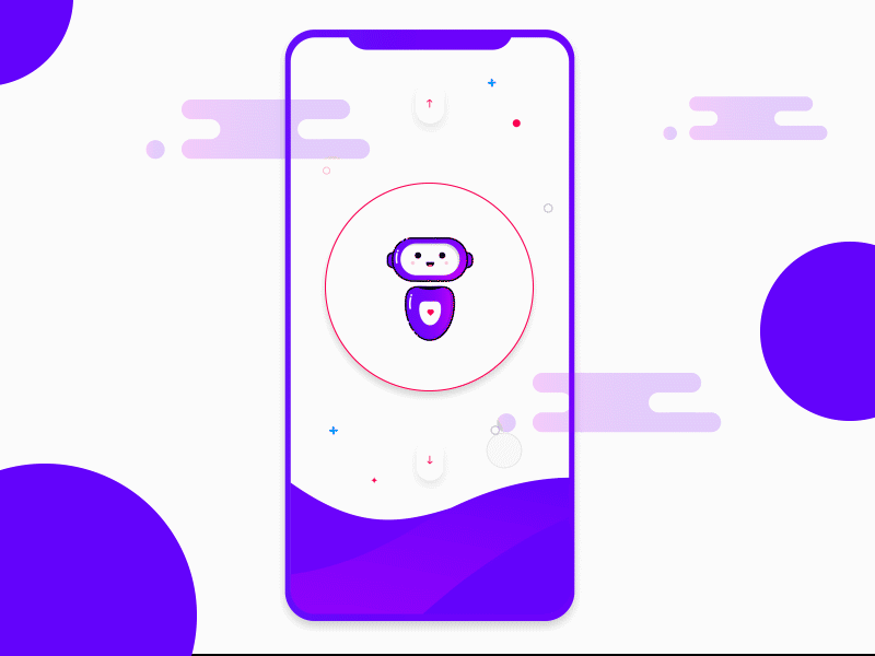 #1 card interaction clean color illustration interaction ios minimal mobile purple robot toy ui ux