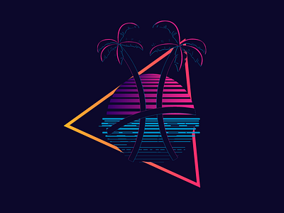 Dribbble Inspired Sticker color contest dribbble evening palm tree playoff sea sticker stickermule sun sunset triangle