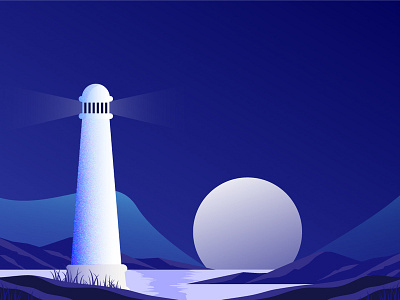 Light House (2/365) icon illustration landscape light house moon mountain night river scenario sky vector