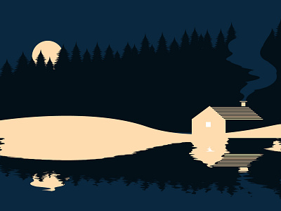 Reflection (day 5/365) forest home illustration moon negative space night reflection river smoke tree vector