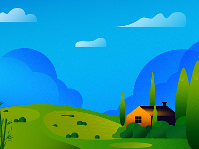 Farm House (Day 7/365) cloud color farm green home house icon illustration sky tree vector