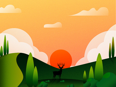 Dear (Day 9/365) cloud dear forest illustration illustrator landscape sun sunrise tree
