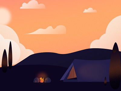 Camping (Day 11/365) adobeillustator camp cloud eveninng fire hills icons illustration landscape sky sunset tree