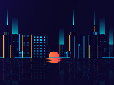 City ( Day26/365) building city color evening illustration light reflection river sky skyscraper sun vector water