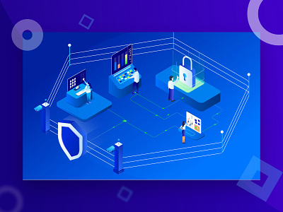 Security camera data data center database illustration lock secure security shield work