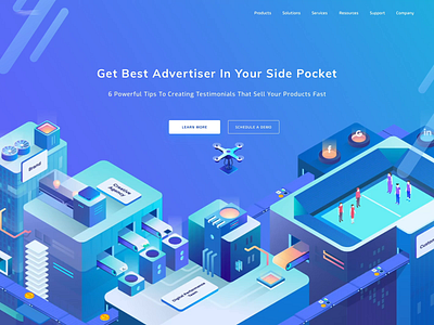 Hero concept advertise advertisement animation budget drone idea illustration isometric social ui uiux ux website