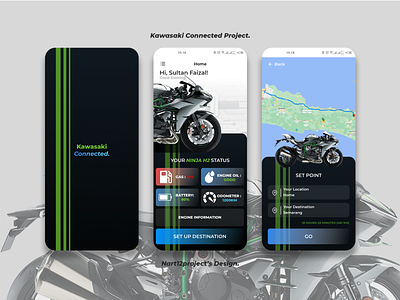 Kawasaki Connected Project. app branding design engine graphic design h2 information kawasaki mobileapp ui uidesign useful