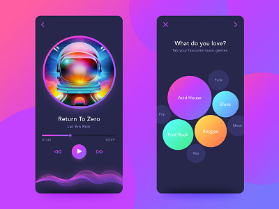 Back to 80s'－Music App Disco Style Concept Design ai color disco gradient icon interface list music ui