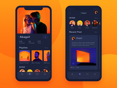 Orange Storm：Music App Friend's Profile-Night Mode app card color ios music orange profile ui，iphone x