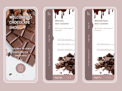 Chocolate Shop App | Daily UI Challenge 001 | Sign Up Page app chocolate dailyui 001 dailyuichallenge design figma illustration login mobile shop sign in sign up store ui vector